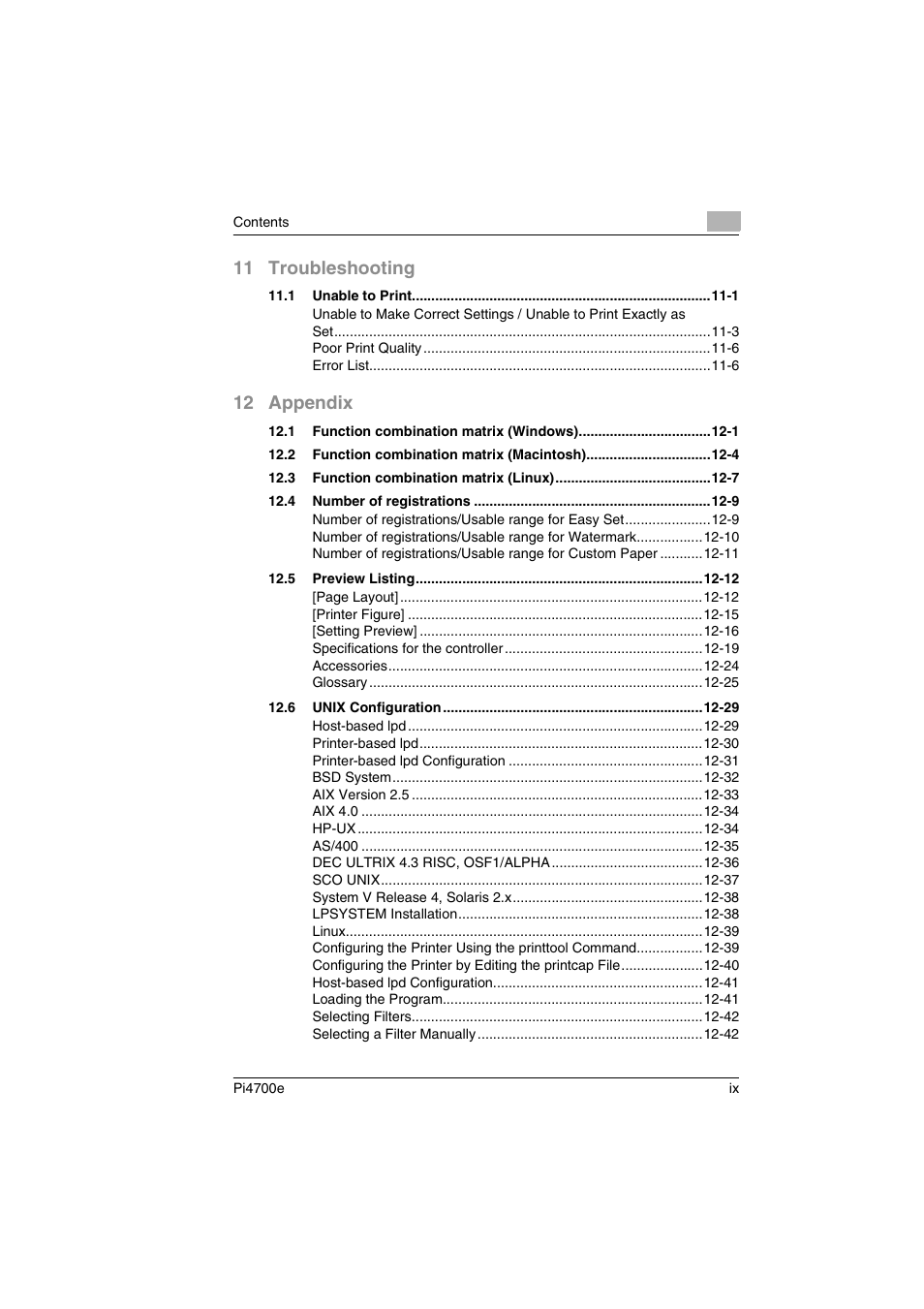 11 troubleshooting, 12 appendix | Minolta PI4700E User Manual | Page 10 / 426