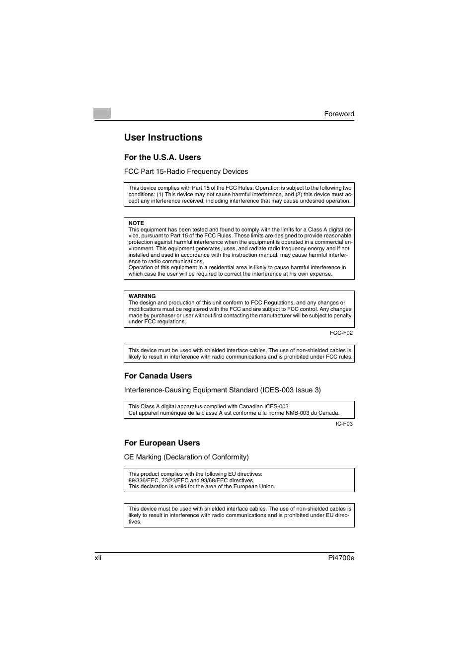 User instructions | Minolta PI4700E User Manual | Page 13 / 426