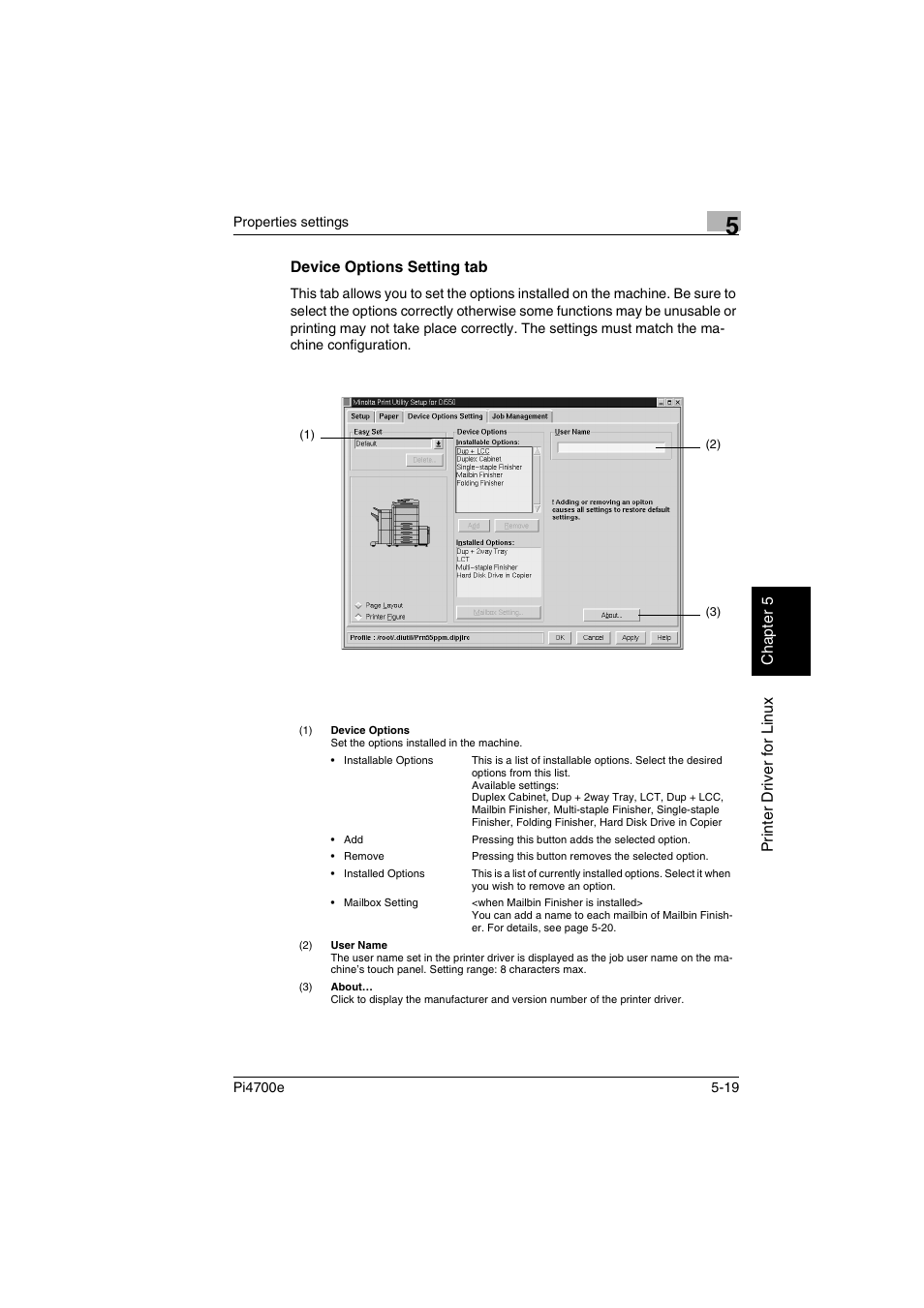 Device options setting tab, Device options setting tab -19, P. 5-19 | Minolta PI4700E User Manual | Page 138 / 426