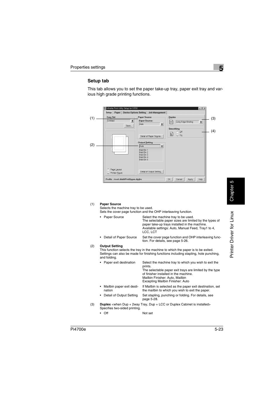 Setup tab, Setup tab -23, P. 5-23 | Minolta PI4700E User Manual | Page 142 / 426