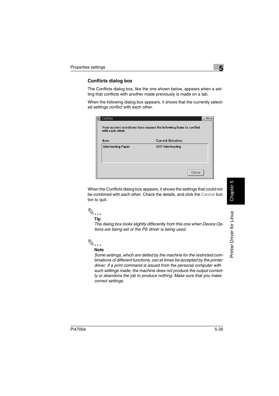 Conflicts dialog box, Conflicts dialog box -35 | Minolta PI4700E User Manual | Page 154 / 426