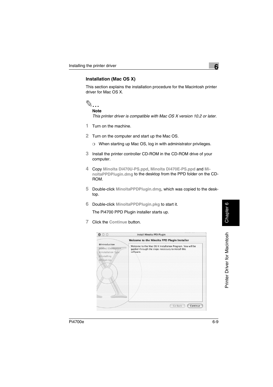 Installation (mac os x), Installation (mac os x) -9 | Minolta PI4700E User Manual | Page 164 / 426