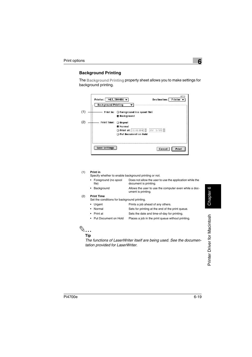 Background printing, Background printing -19, P. 6-19 | Minolta PI4700E User Manual | Page 174 / 426