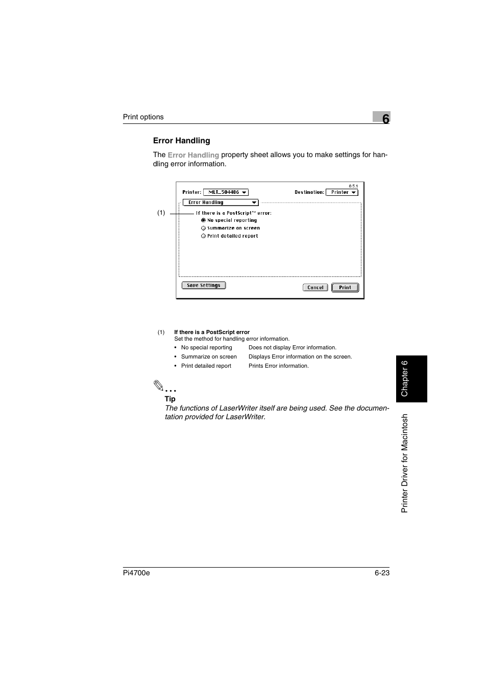 Error handling, Error handling -23, P. 6-23 | Minolta PI4700E User Manual | Page 178 / 426