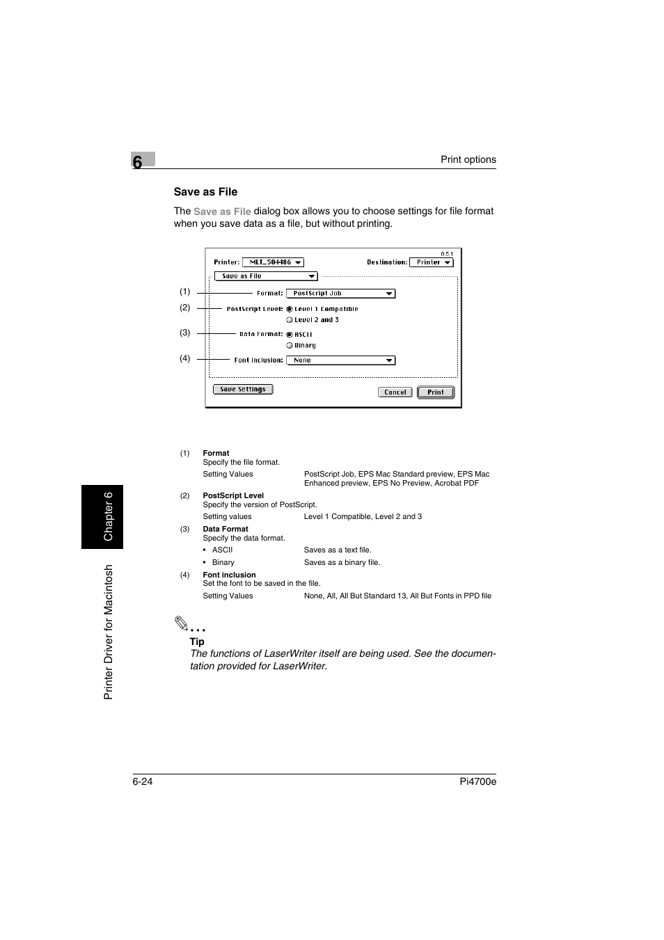 Save as file, Save as file -24, P. 6-24 | Minolta PI4700E User Manual | Page 179 / 426