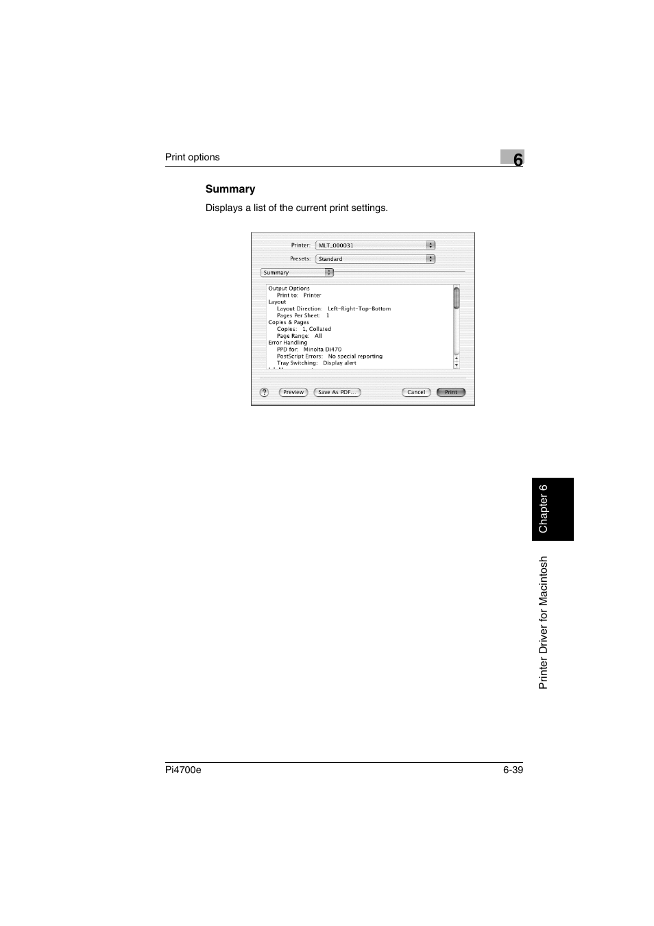 Summary, Summary -39, P. 6-39 | Minolta PI4700E User Manual | Page 194 / 426