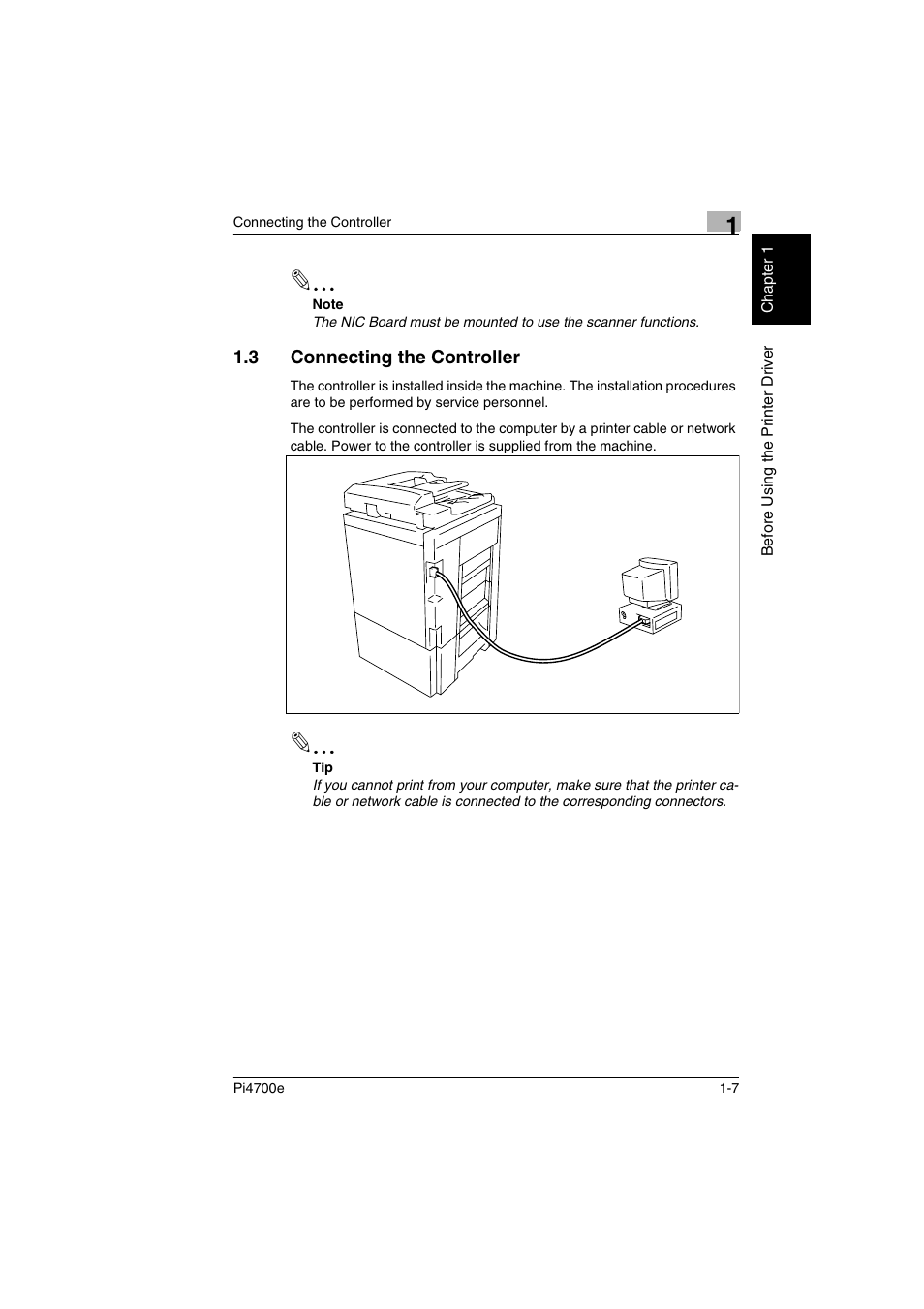 3 connecting the controller, Connecting the controller -7 | Minolta PI4700E User Manual | Page 22 / 426