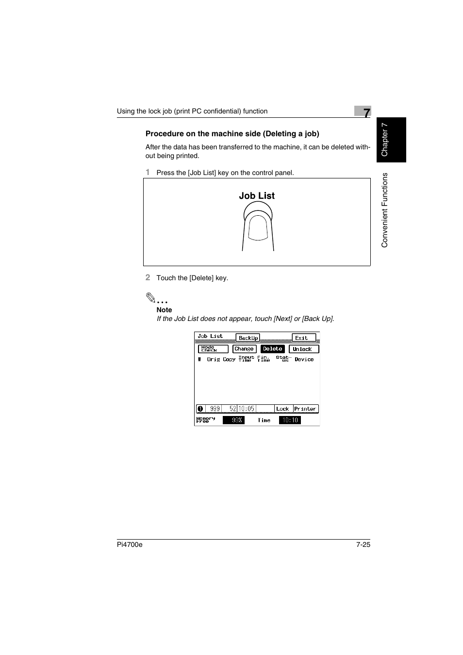 Procedure on the machine side (deleting a job), Procedure on the machine side (deleting a job) -25 | Minolta PI4700E User Manual | Page 220 / 426