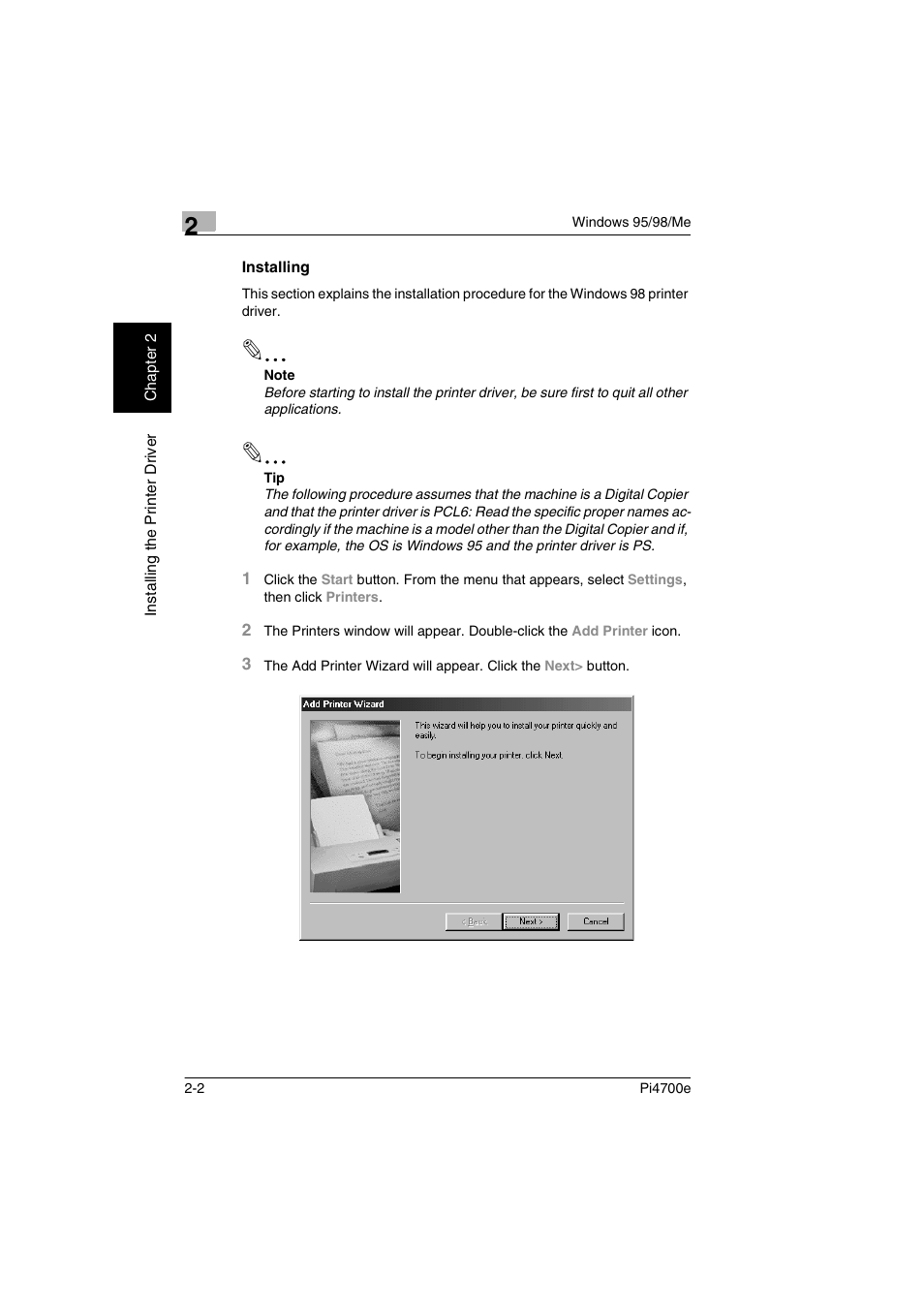 Installing, Installing -2 | Minolta PI4700E User Manual | Page 27 / 426