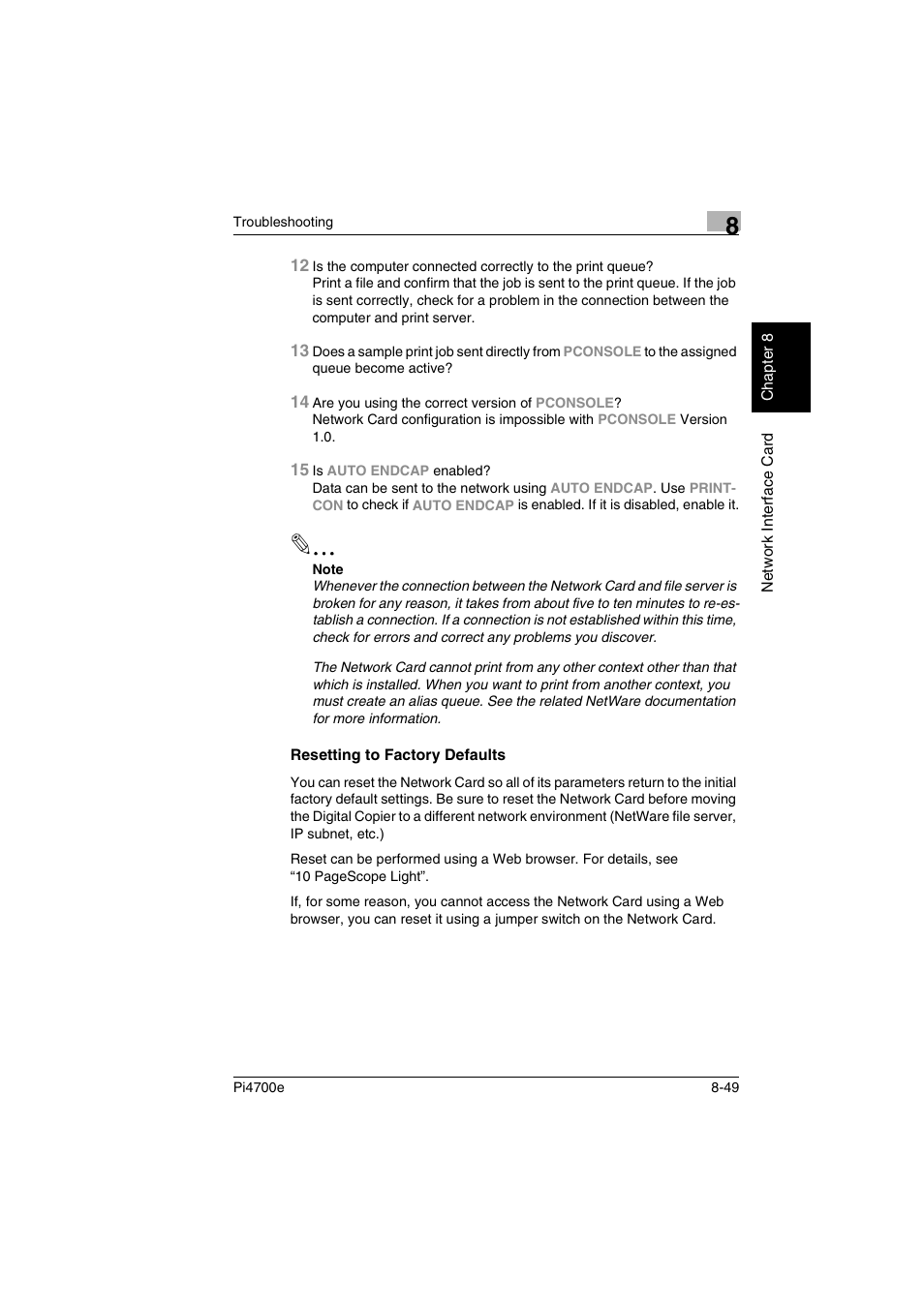 Resetting to factory defaults | Minolta PI4700E User Manual | Page 280 / 426