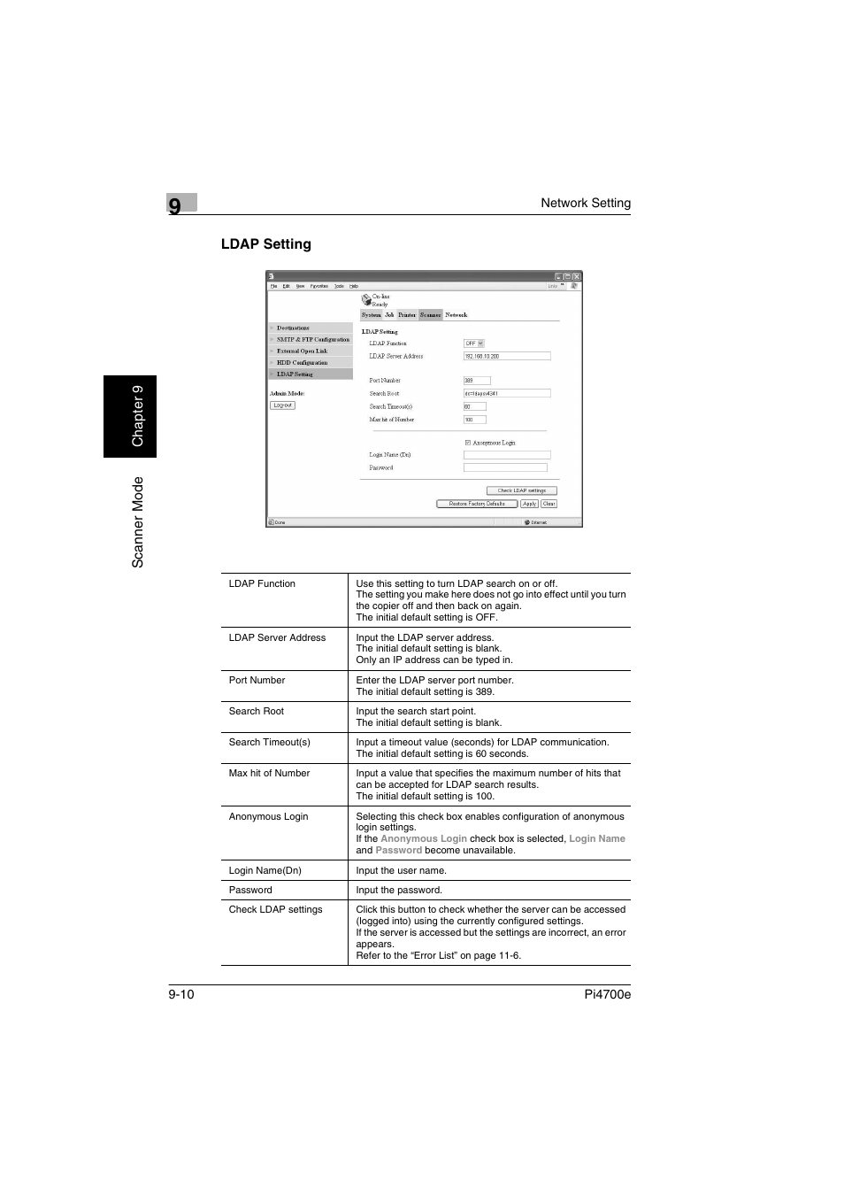 Ldap setting | Minolta PI4700E User Manual | Page 295 / 426