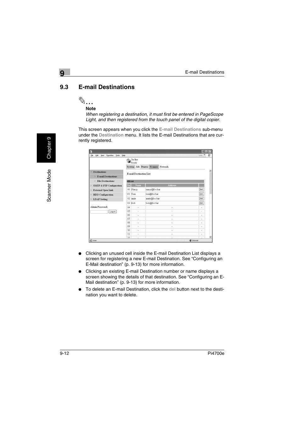 3 e-mail destinations | Minolta PI4700E User Manual | Page 297 / 426