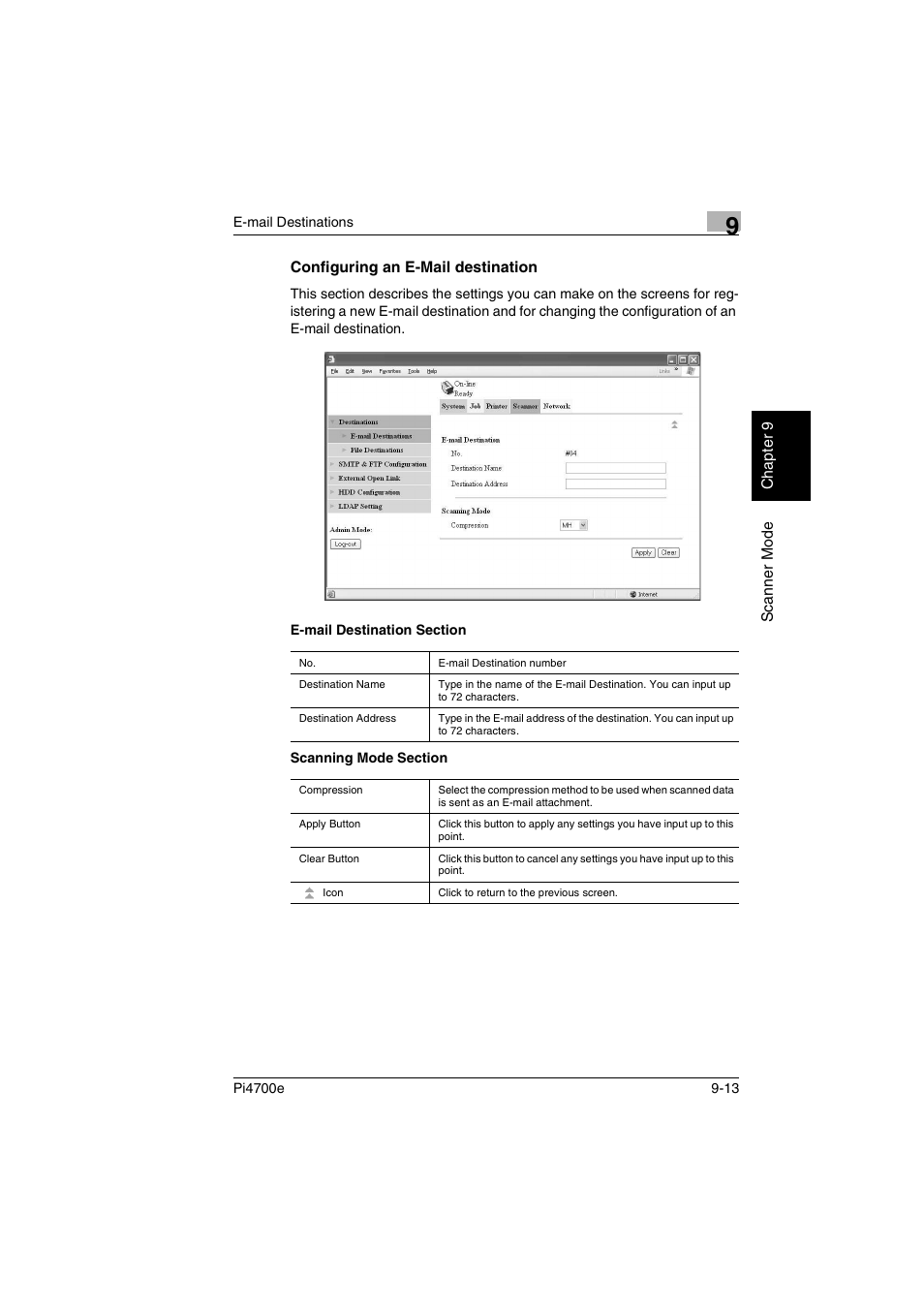 Configuring an e-mail destination | Minolta PI4700E User Manual | Page 298 / 426