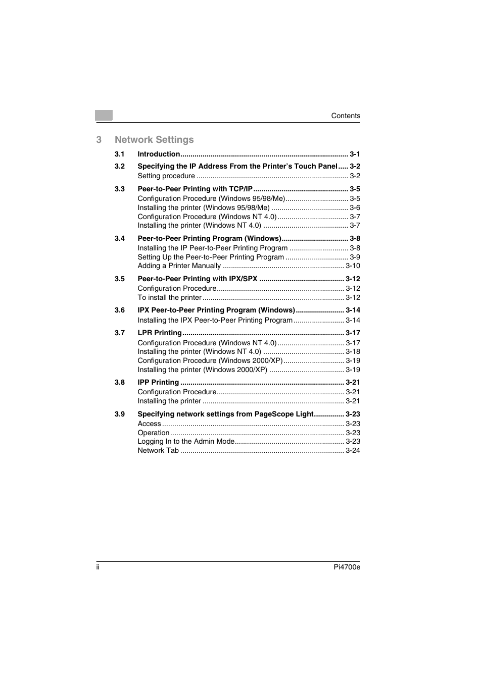 3network settings | Minolta PI4700E User Manual | Page 3 / 426