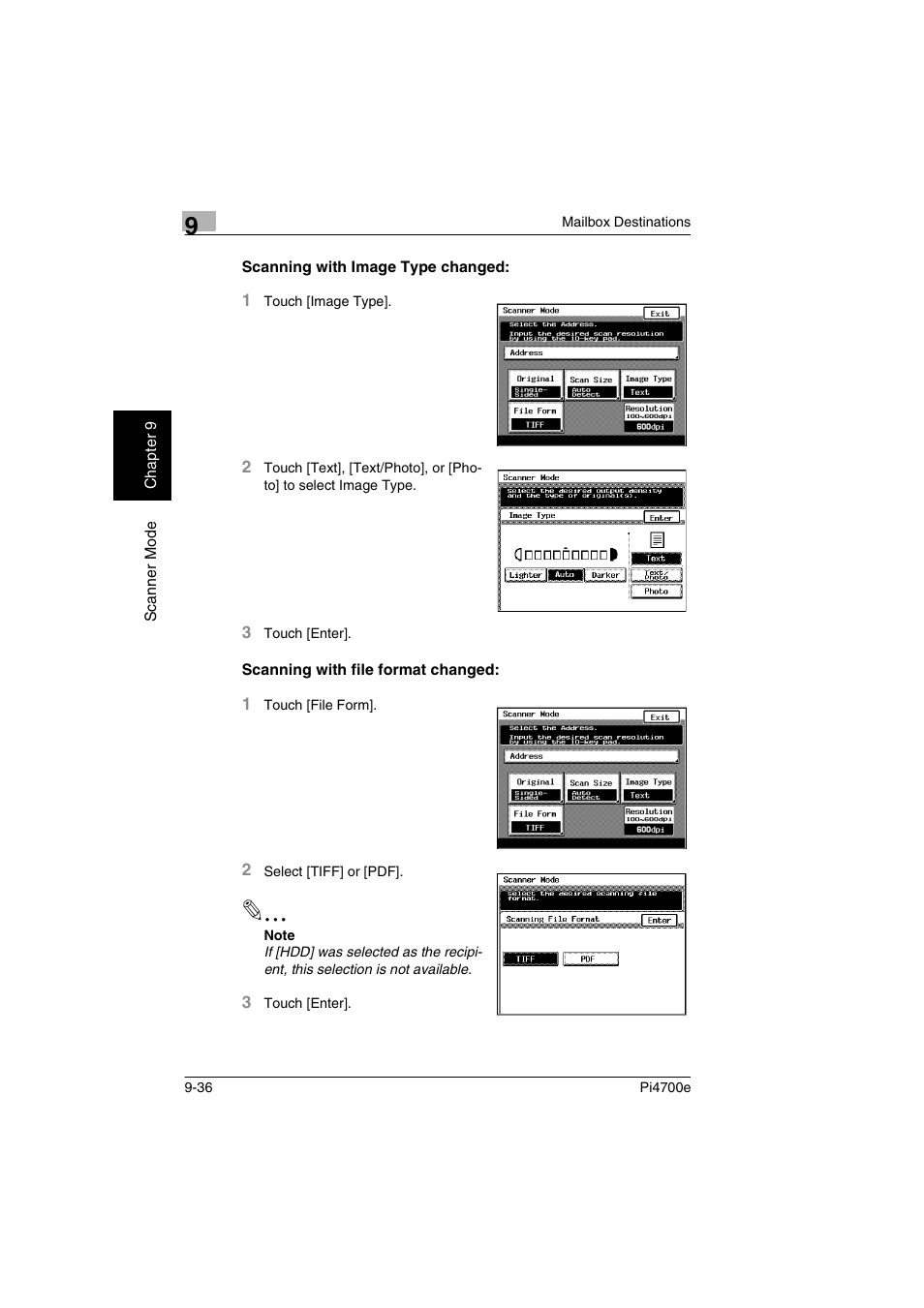 Scanning with image type changed, Scanning with file format changed | Minolta PI4700E User Manual | Page 321 / 426