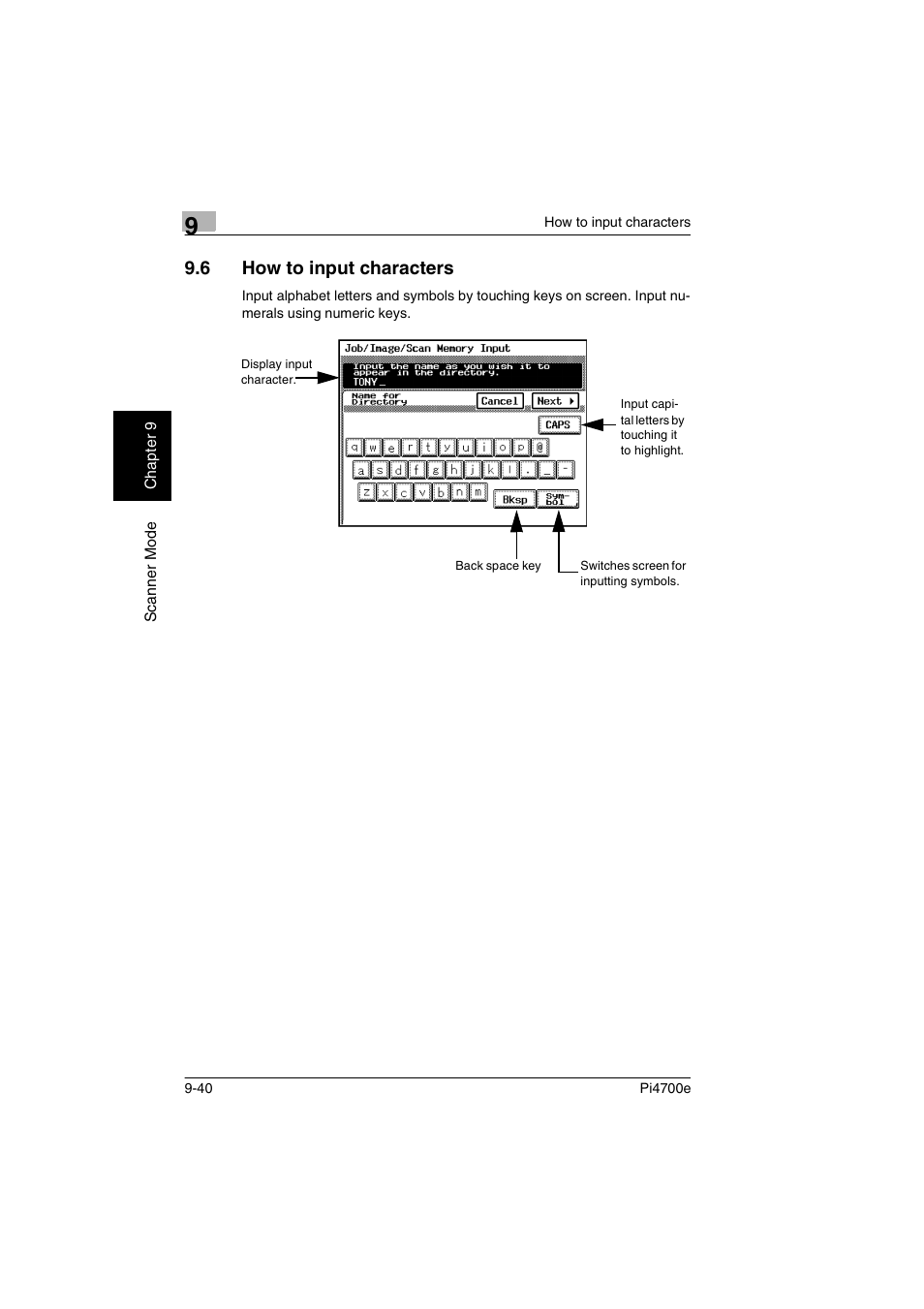 6 how to input characters | Minolta PI4700E User Manual | Page 325 / 426