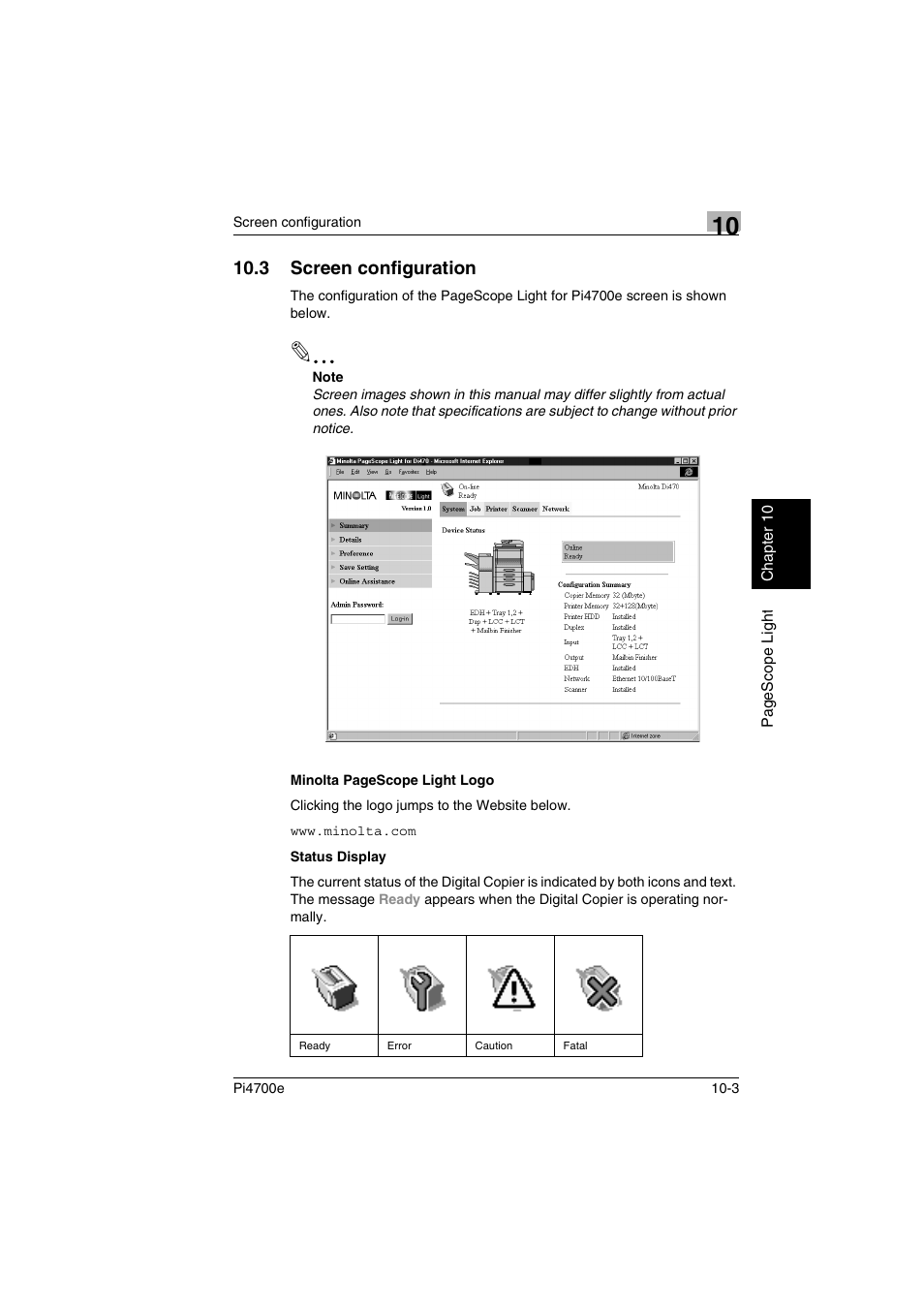 3 screen configuration | Minolta PI4700E User Manual | Page 328 / 426