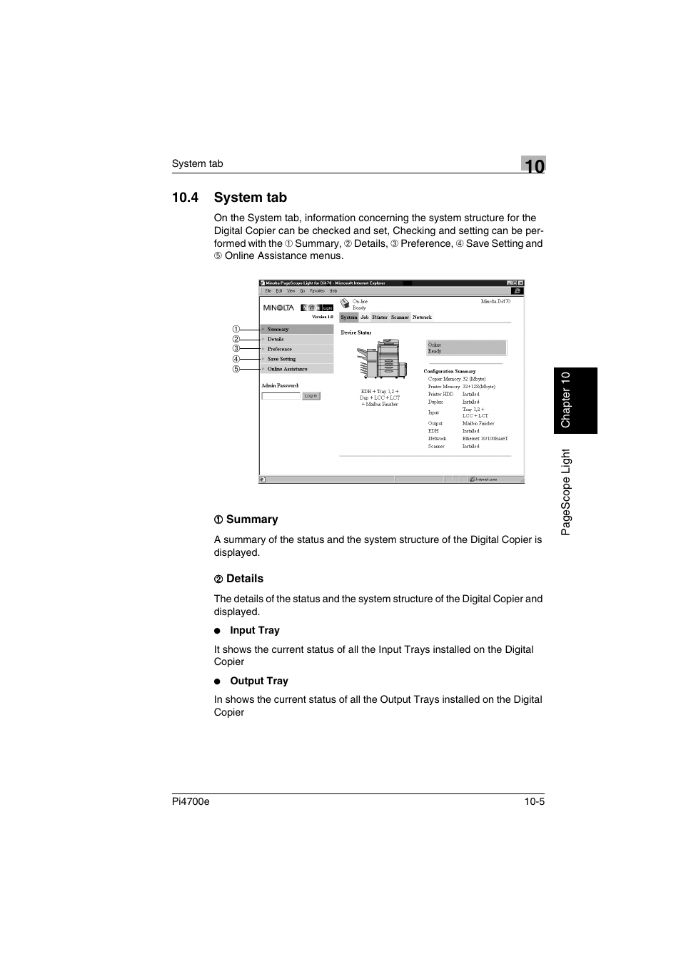 4 system tab, 1 summary, 2 details | Minolta PI4700E User Manual | Page 330 / 426