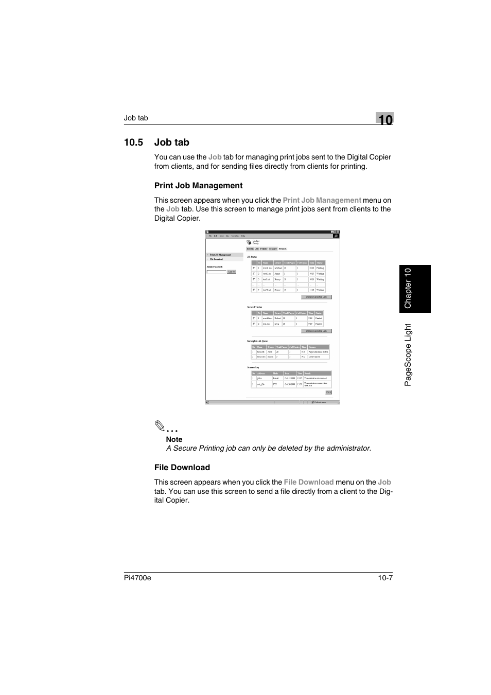 5 job tab, Print job management, File download | Minolta PI4700E User Manual | Page 332 / 426