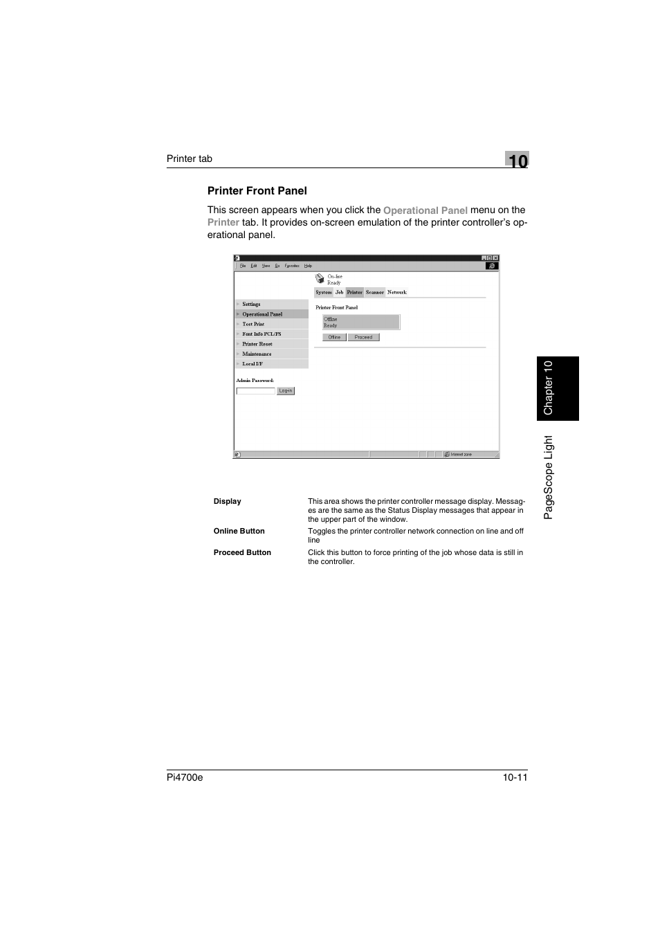 Printer front panel | Minolta PI4700E User Manual | Page 336 / 426