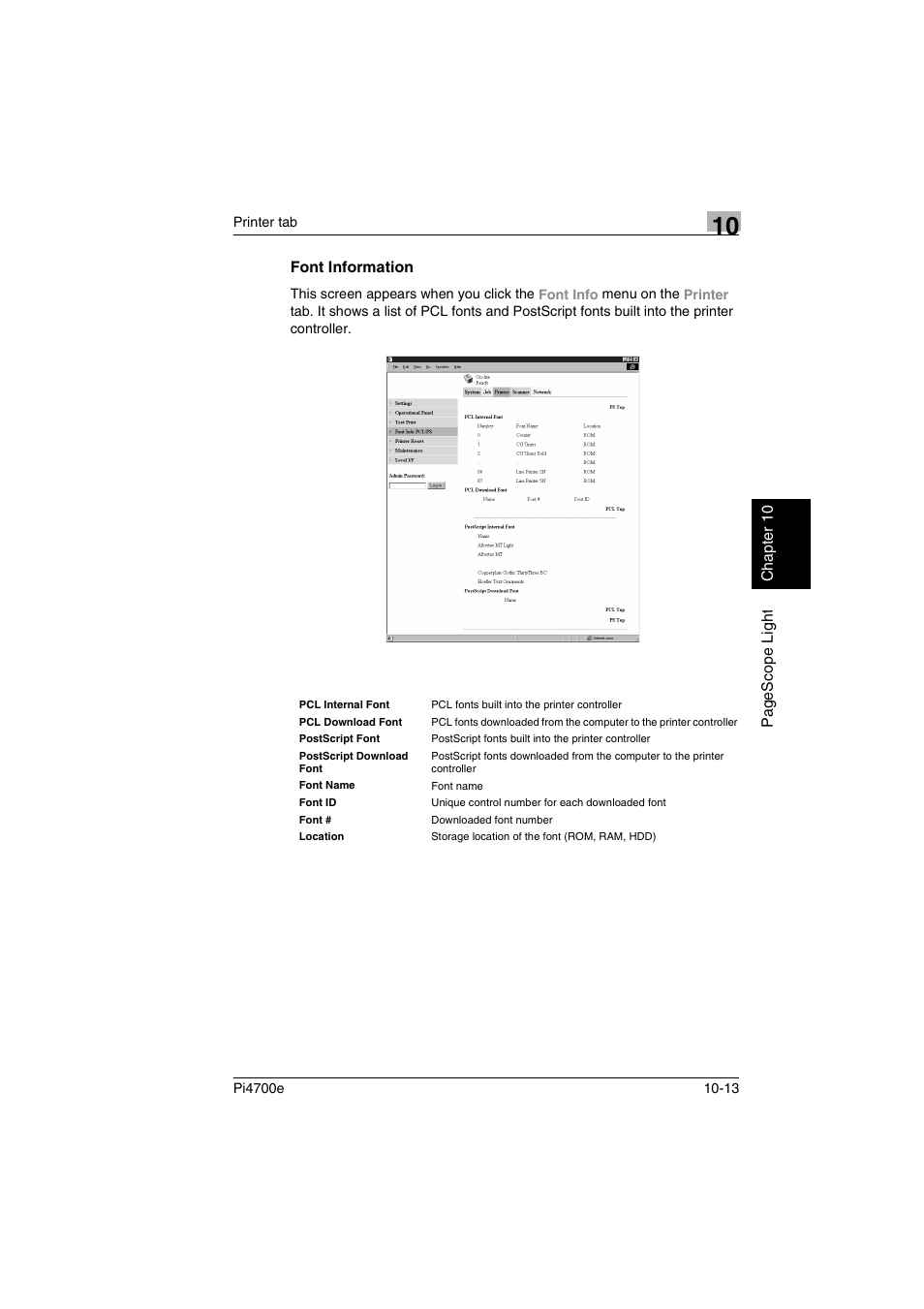 Font information | Minolta PI4700E User Manual | Page 338 / 426