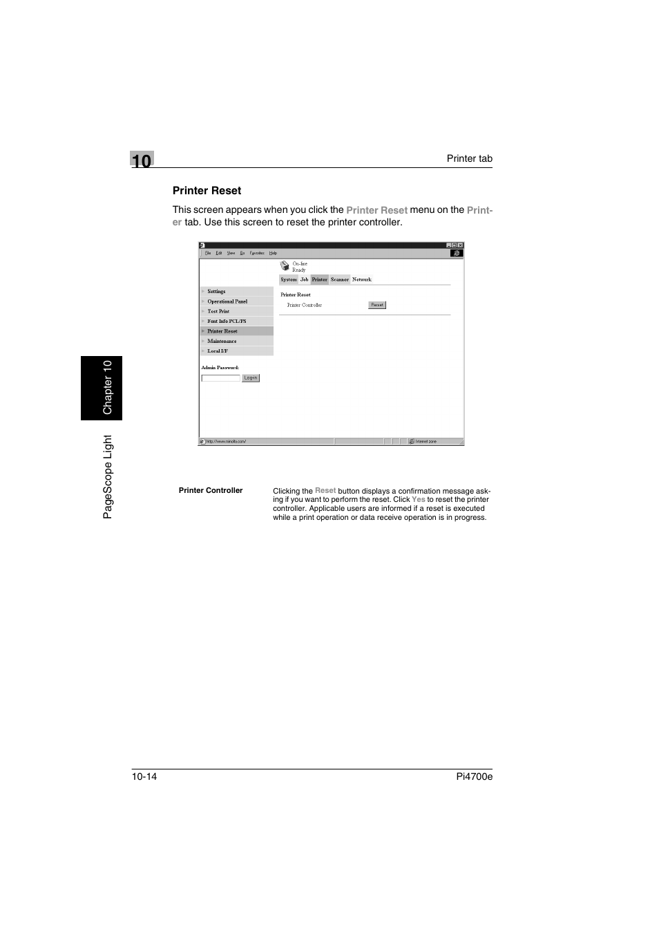 Printer reset | Minolta PI4700E User Manual | Page 339 / 426