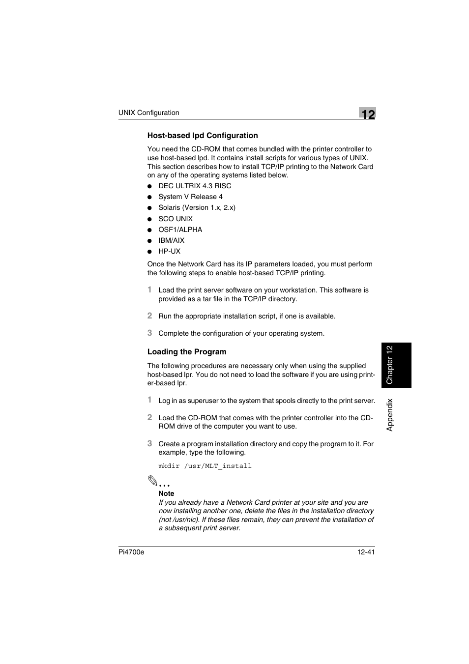 Host-based lpd configuration, Loading the program | Minolta PI4700E User Manual | Page 392 / 426