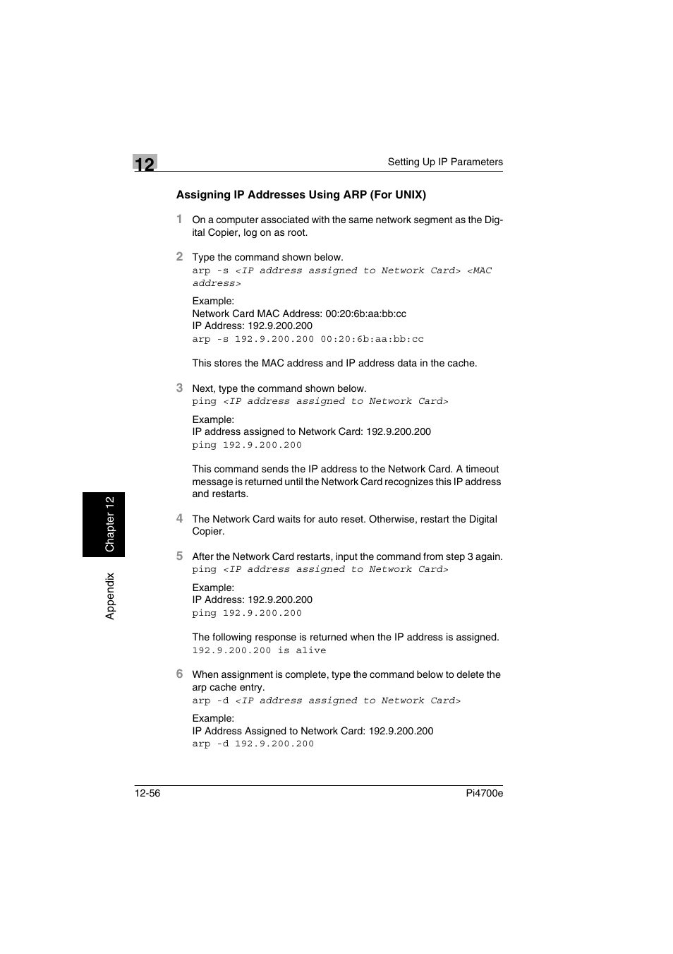 Assigning ip addresses using arp (for unix) | Minolta PI4700E User Manual | Page 407 / 426