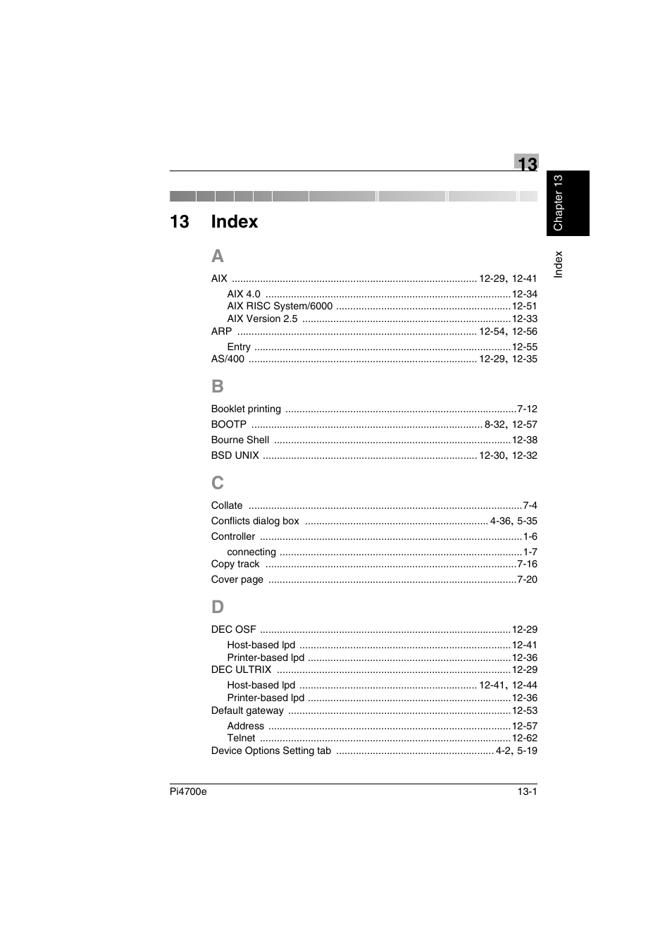 13 index, A to d, 13 index a | Minolta PI4700E User Manual | Page 416 / 426