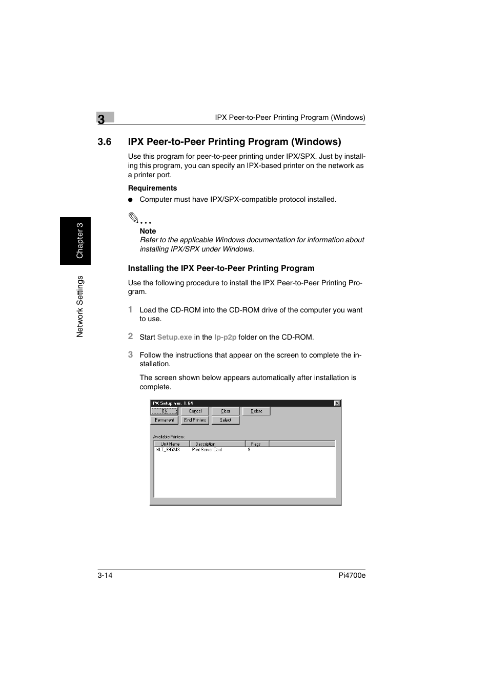 6 ipx peer-to-peer printing program (windows), Installing the ipx peer-to-peer printing program | Minolta PI4700E User Manual | Page 61 / 426