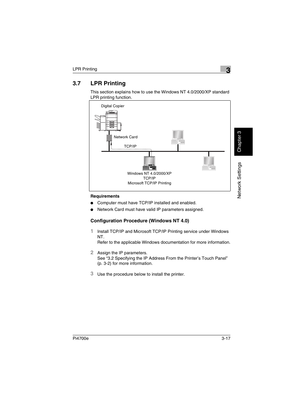 7 lpr printing, Configuration procedure (windows nt 4.0) | Minolta PI4700E User Manual | Page 64 / 426