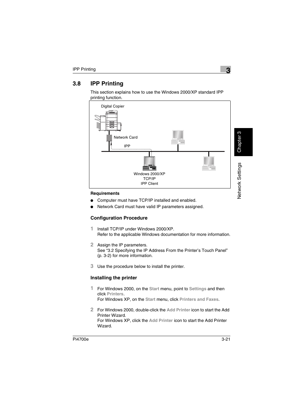 8 ipp printing, Configuration procedure, Installing the printer | Minolta PI4700E User Manual | Page 68 / 426