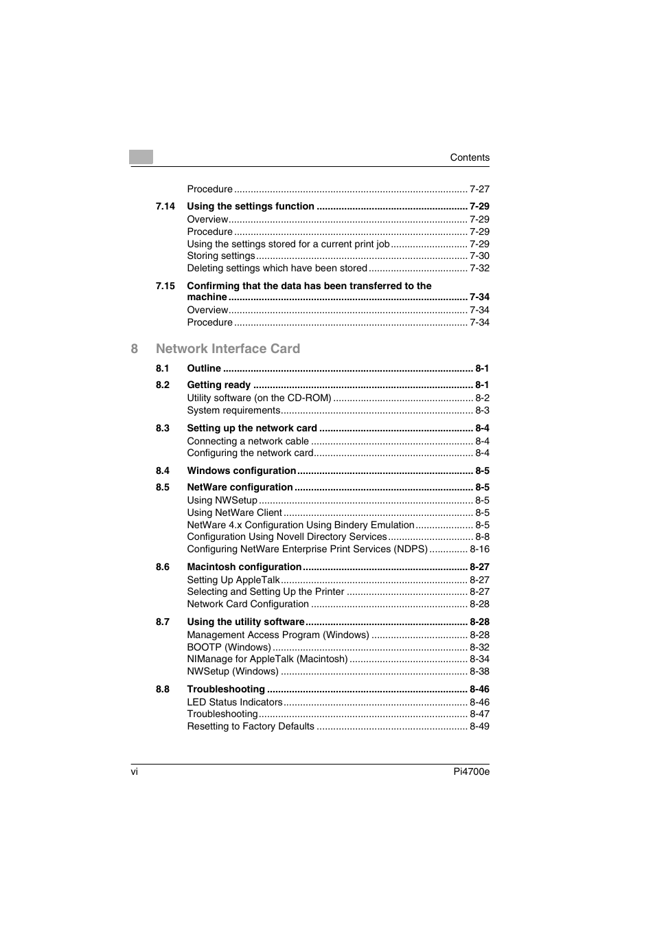 8network interface card | Minolta PI4700E User Manual | Page 7 / 426
