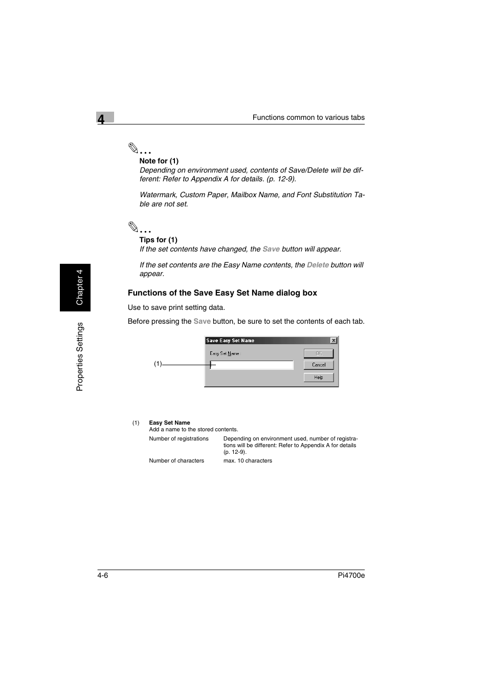 Functions of the save easy set name dialog box, Functions of the save easy set name dialog box -6 | Minolta PI4700E User Manual | Page 89 / 426