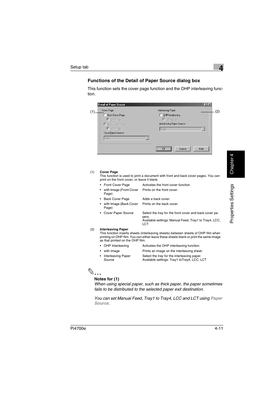 Functions of the detail of paper source dialog box | Minolta PI4700E User Manual | Page 94 / 426