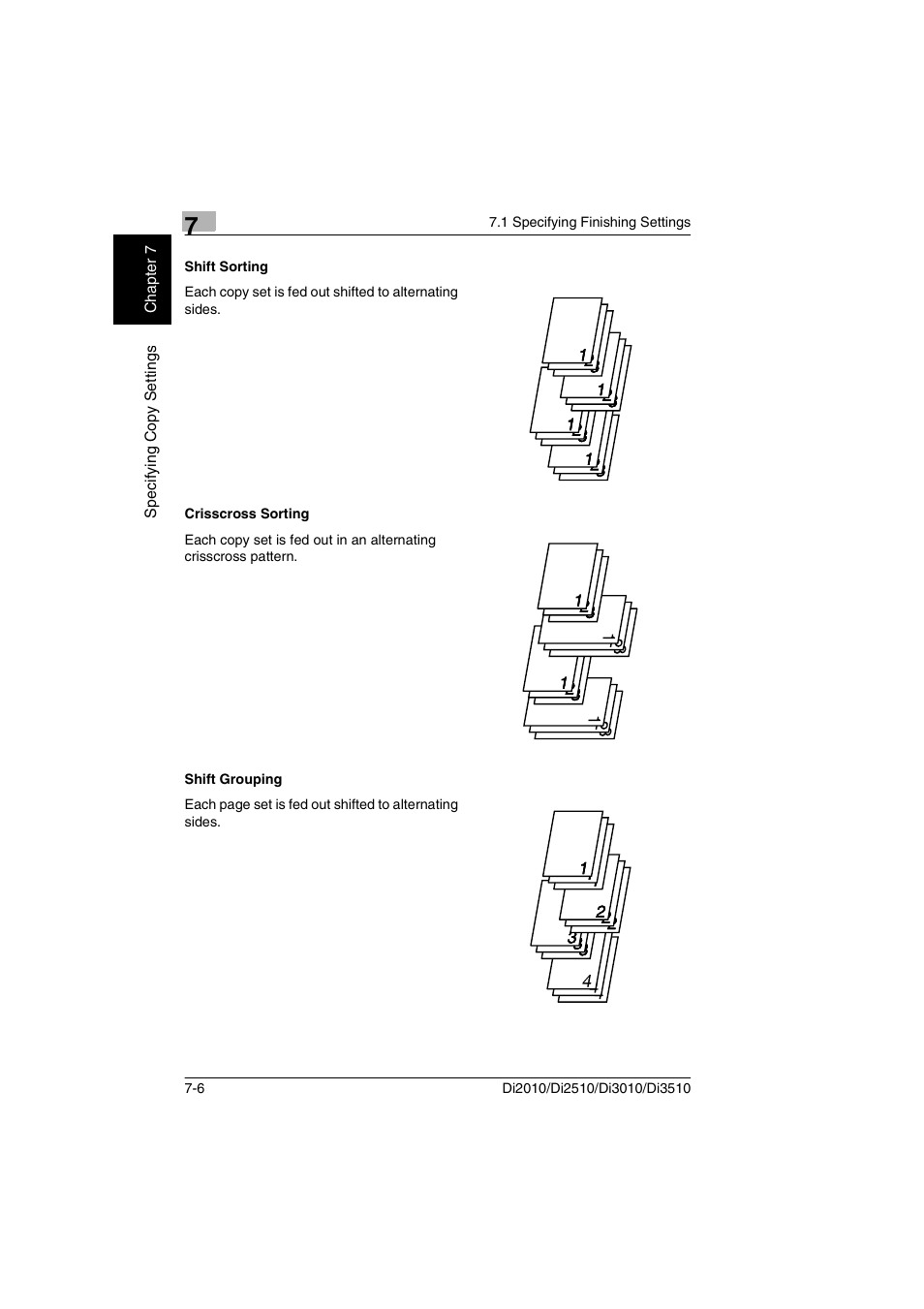 Shift sorting, Crisscross sorting, Shift grouping | Minolta DI2510 User Manual | Page 129 / 210