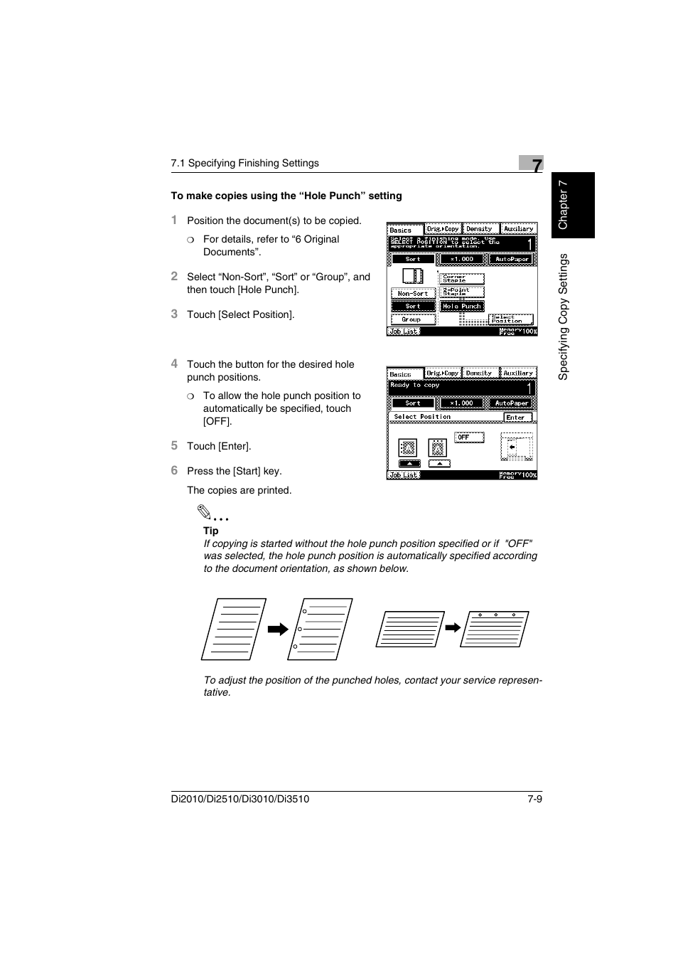 To make copies using the “hole punch” setting, To make copies using the “hole punch” setting -9 | Minolta DI2510 User Manual | Page 132 / 210