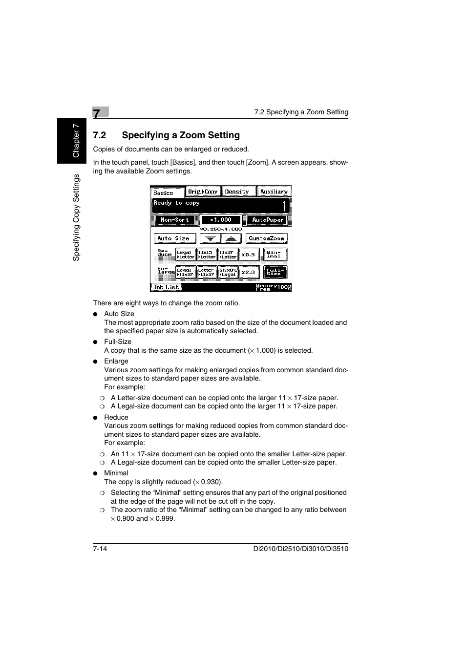 2 specifying a zoom setting, Specifying a zoom setting -14 | Minolta DI2510 User Manual | Page 137 / 210