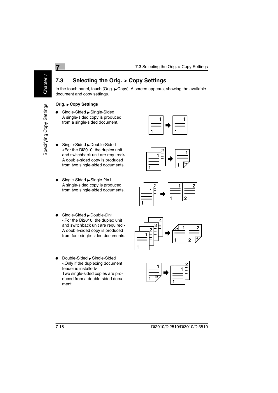 3 selecting the orig. > copy settings, Orig. > copy settings | Minolta DI2510 User Manual | Page 141 / 210