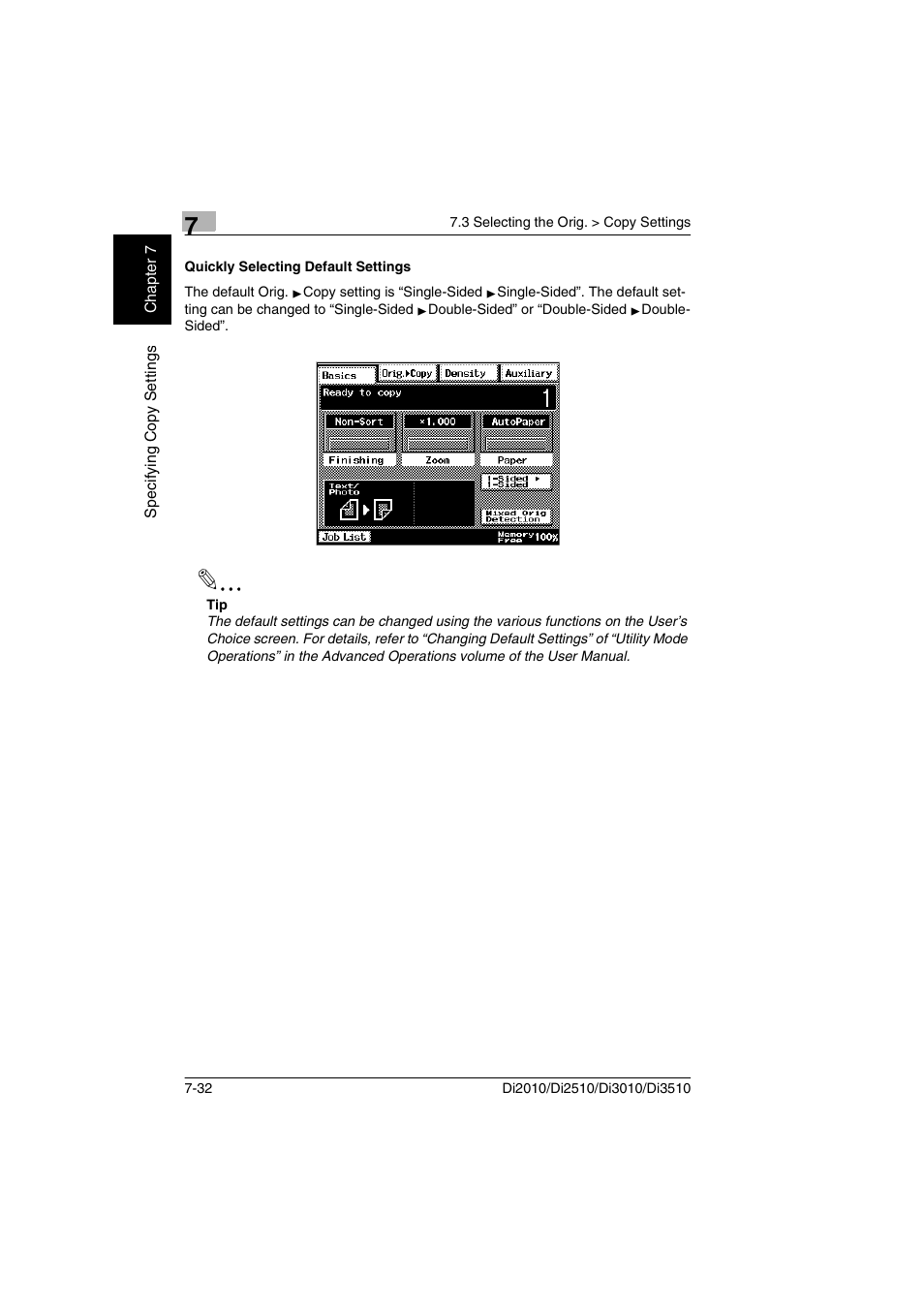 Quickly selecting default settings, Quickly selecting default settings -32 | Minolta DI2510 User Manual | Page 155 / 210