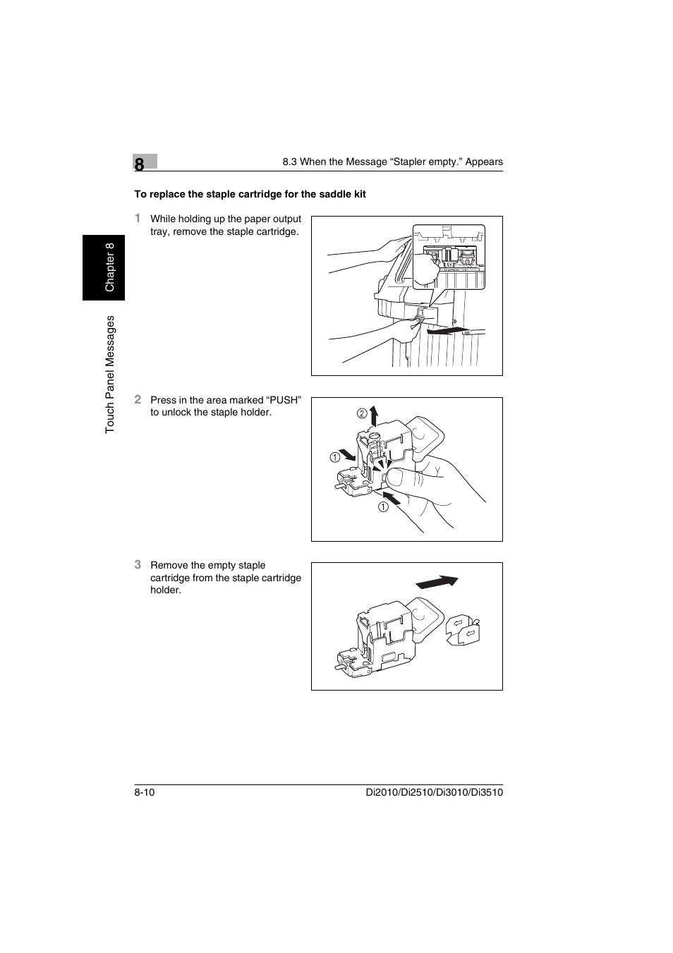 To replace the staple cartridge for the saddle kit | Minolta DI2510 User Manual | Page 169 / 210