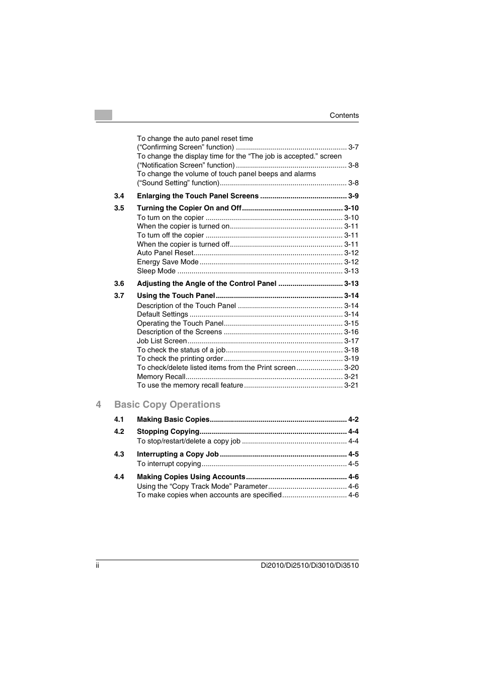 4basic copy operations | Minolta DI2510 User Manual | Page 3 / 210