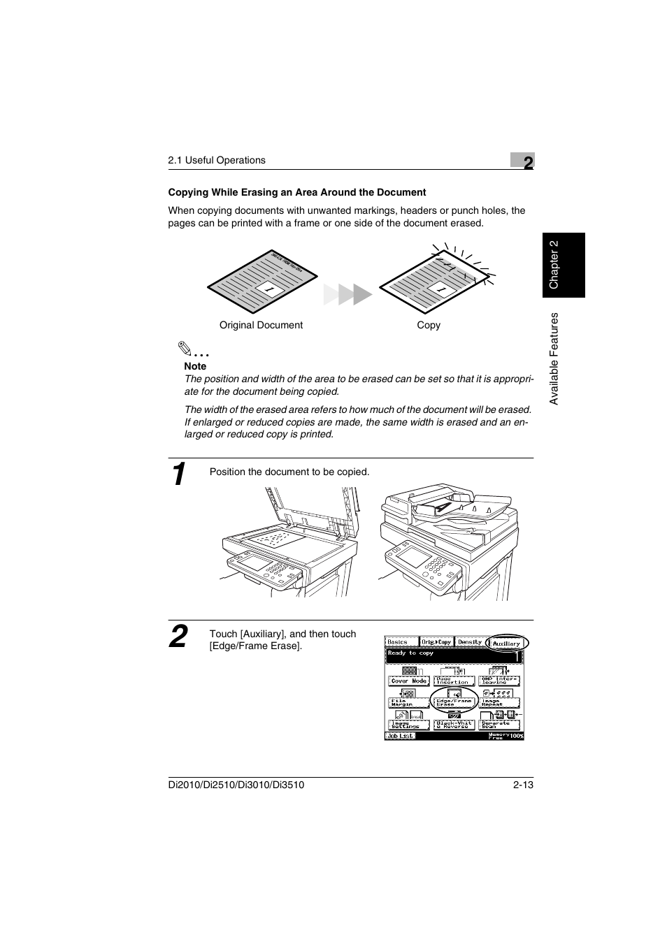 Copying while erasing an area around the document | Minolta DI2510 User Manual | Page 34 / 210