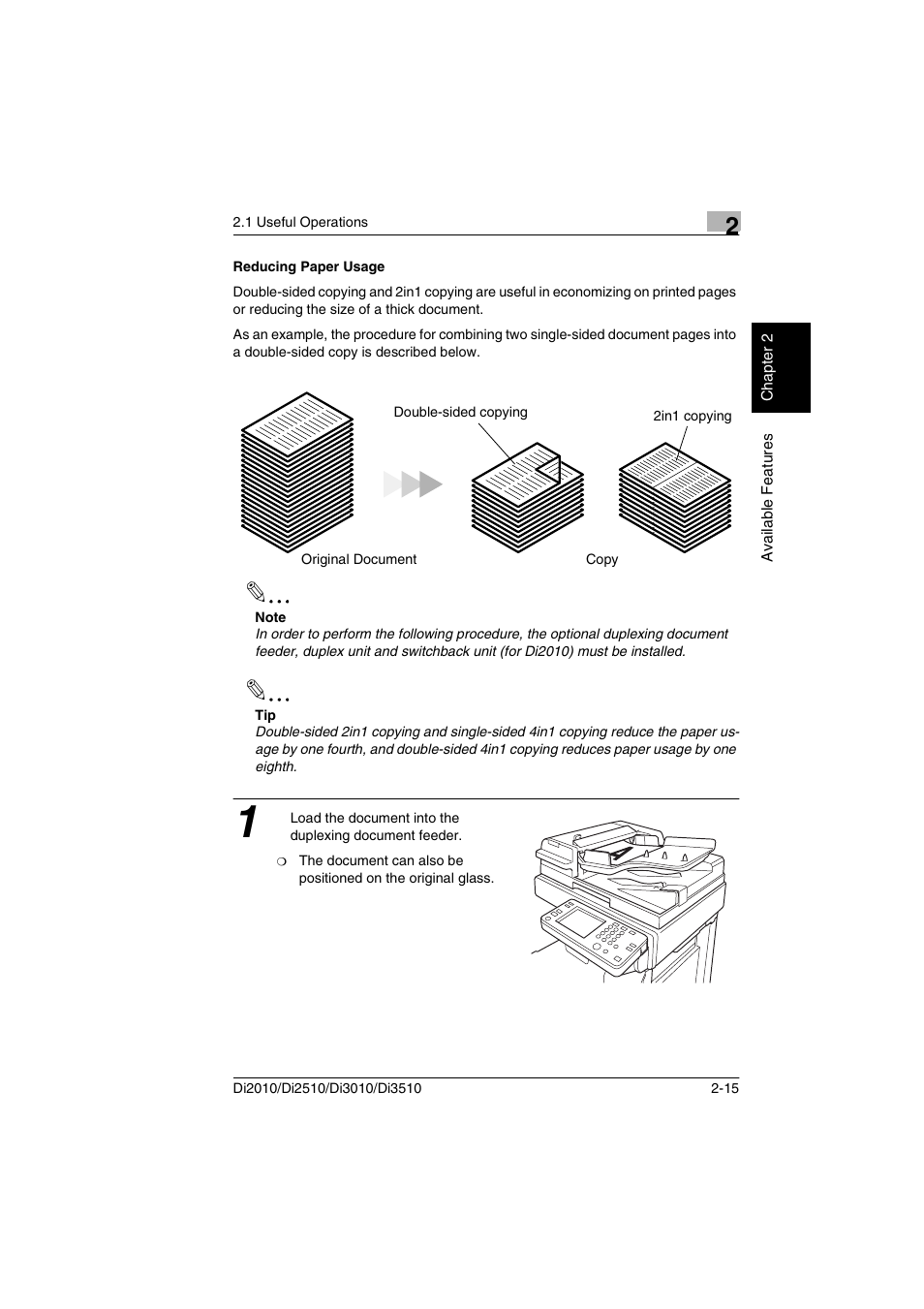 Reducing paper usage, Reducing paper usage -15 | Minolta DI2510 User Manual | Page 36 / 210