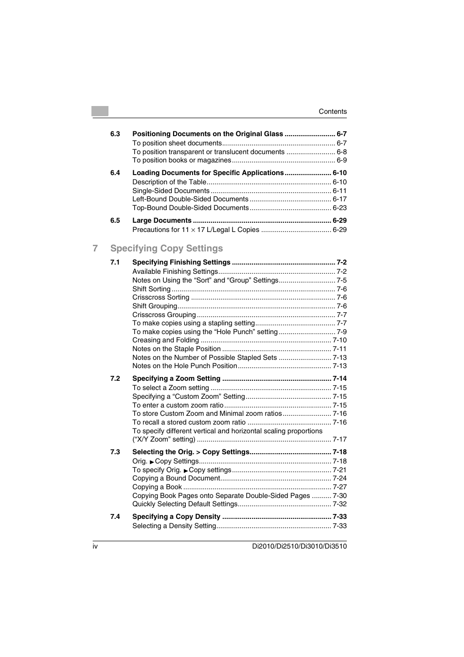 7specifying copy settings | Minolta DI2510 User Manual | Page 5 / 210
