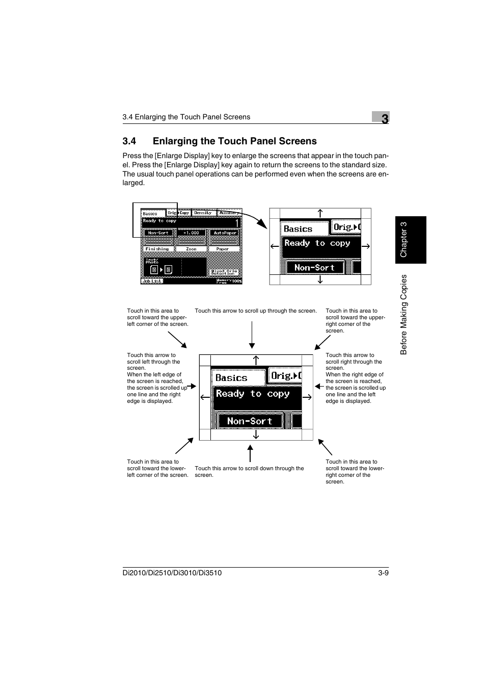 4 enlarging the touch panel screens, Enlarging the touch panel screens -9 | Minolta DI2510 User Manual | Page 50 / 210