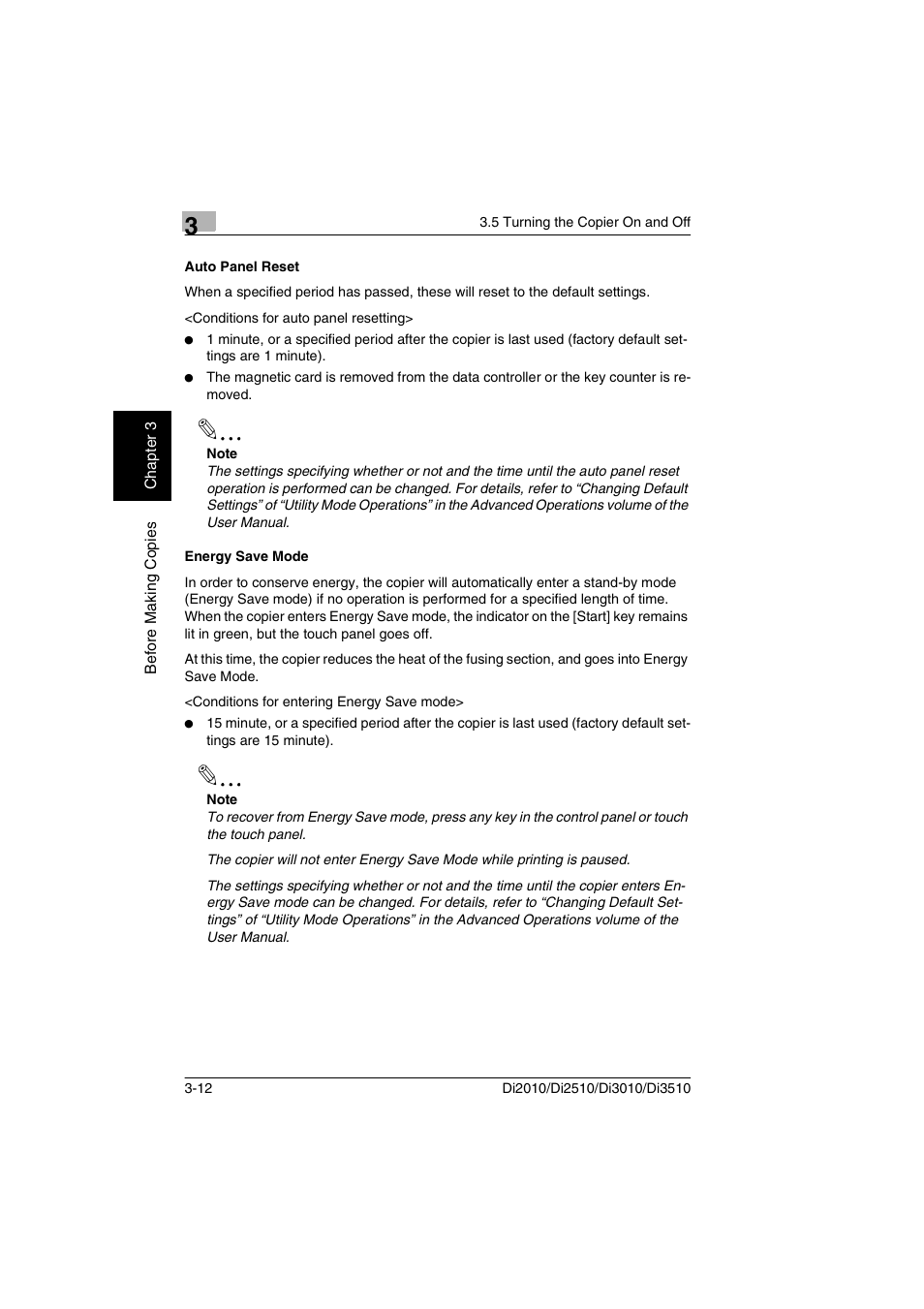 Auto panel reset, Energy save mode, Auto panel reset -12 energy save mode -12 | Minolta DI2510 User Manual | Page 53 / 210