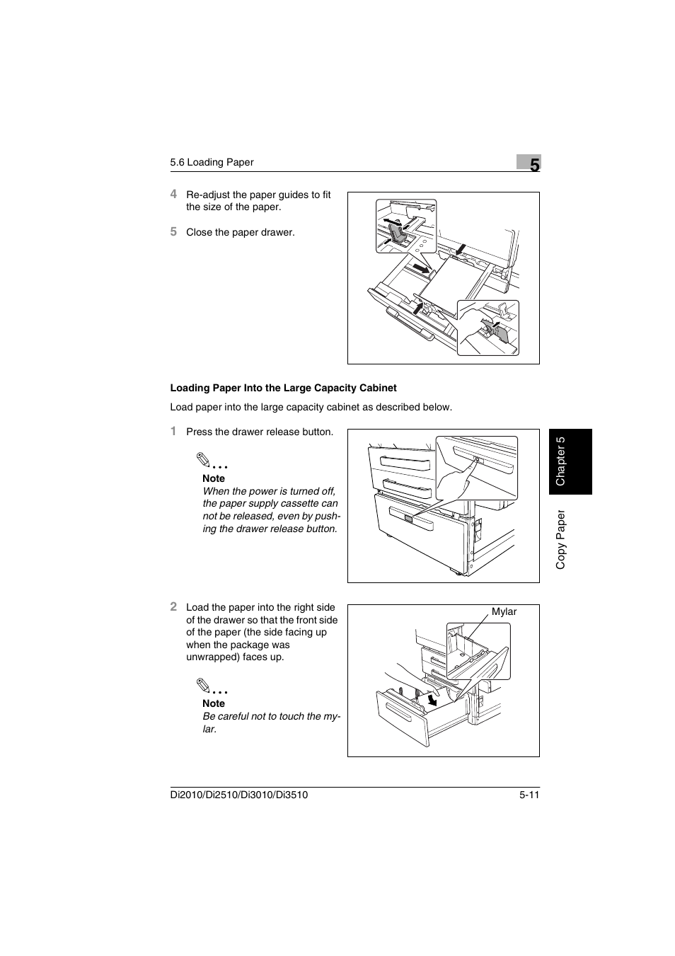 Loading paper into the large capacity cabinet, Loading paper into the large capacity cabinet -11 | Minolta DI2510 User Manual | Page 82 / 210