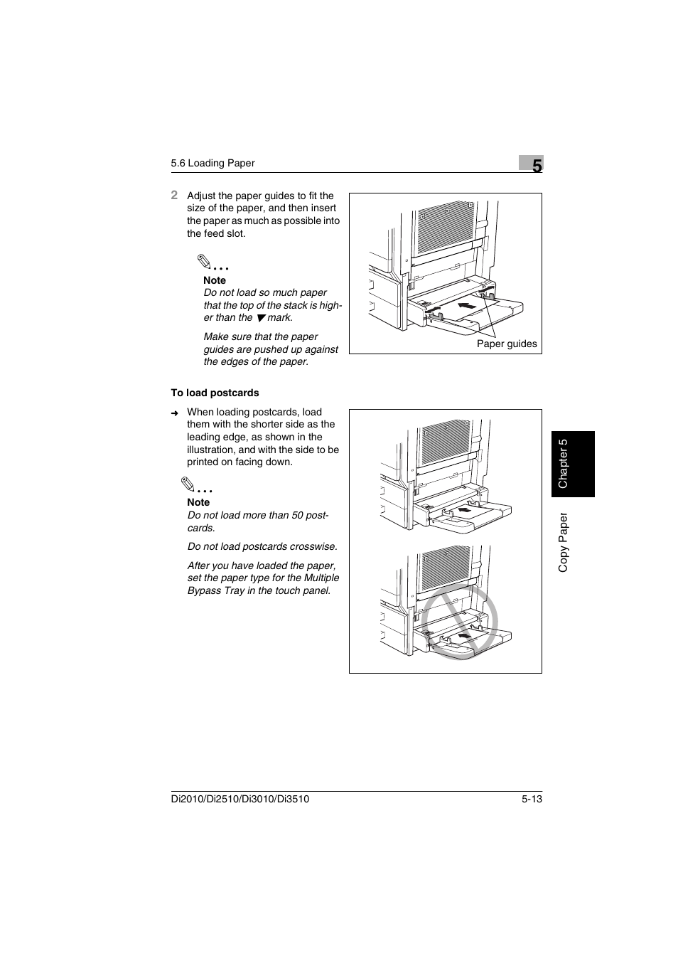 To load postcards, To load postcards -13 | Minolta DI2510 User Manual | Page 84 / 210