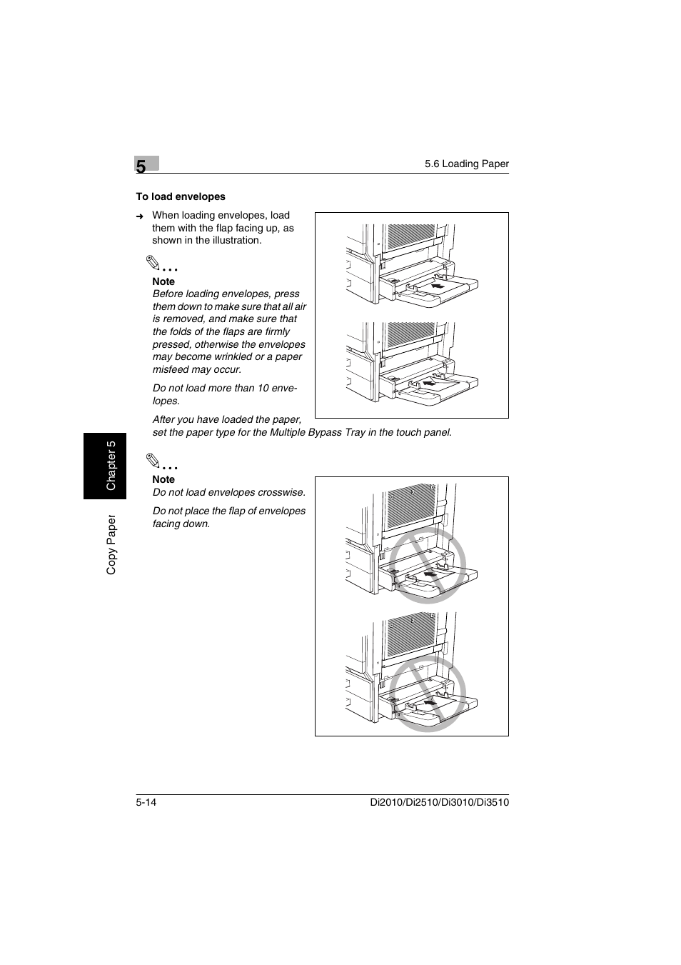 To load envelopes, To load envelopes -14 | Minolta DI2510 User Manual | Page 85 / 210